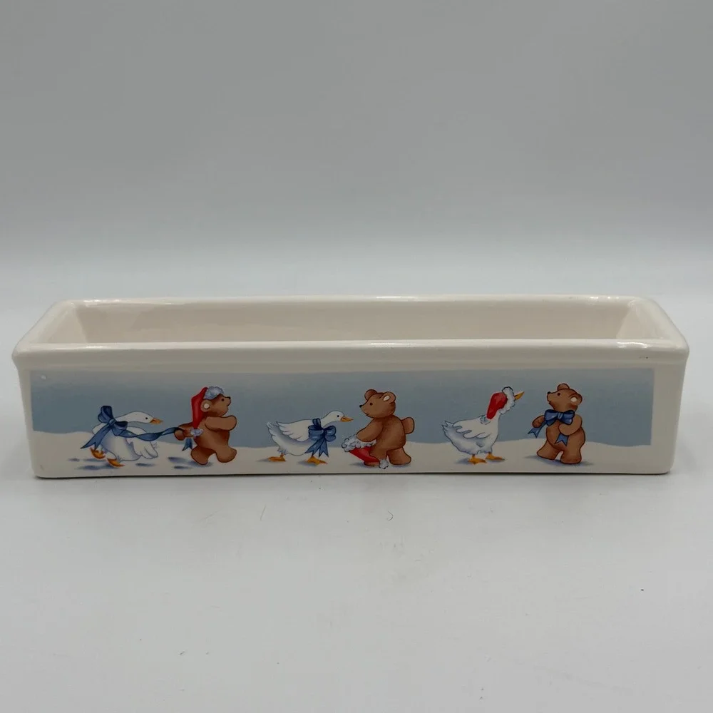 Vintage House of Lloyd 1988 Bear and Goose Ceramic Rectangular Planter Tray